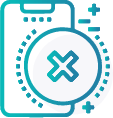 Icon showing a mobile device with a crossed-out circle, representing the eliminate fees feature in our church donation software.