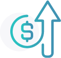 Icon depicting an upward arrow with a money sign, symbolizing increased donations in free church donation software.